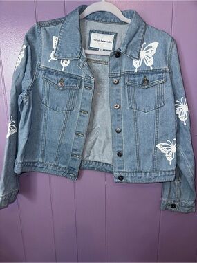 The Style Between Us Light Blue Butterfly Denim Jacket